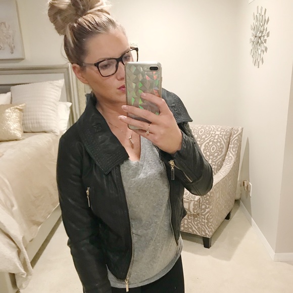 Jackets & Blazers - Vegan Leather Motorcycle Coat with Gold Hardware